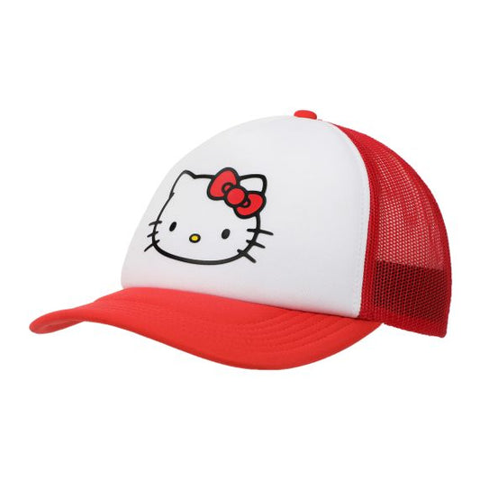 Hello Kitty Character Face Red & White Trucker Hat, KSHKC