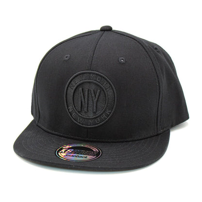 "NY" Circle Logo Flat Snapback Cap - Black, Adjustable