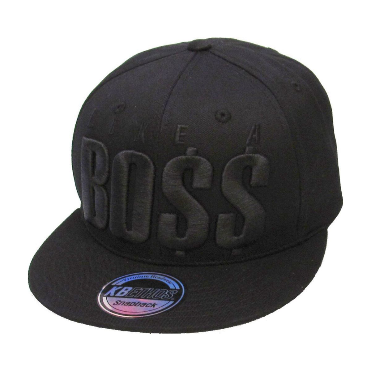 "Like A BOSS" Logo Flat Snapback Cap - Black, Adjustable