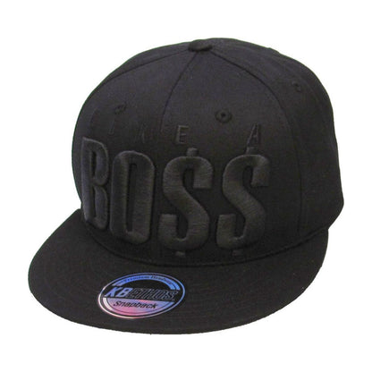 "Like A BOSS" Logo Flat Snapback Cap - Black, Adjustable