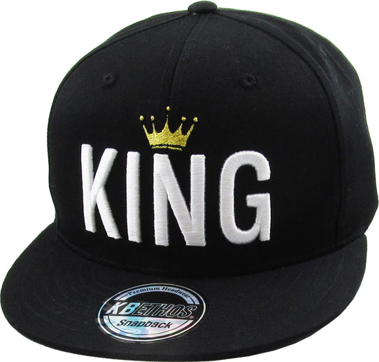 "KING" Logo Flat Bill Cap - Black, Adjustable