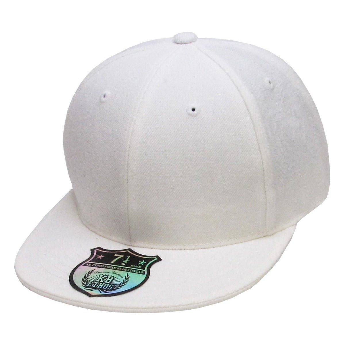 Fitted Flat Bill Cap - White, Various Sizes