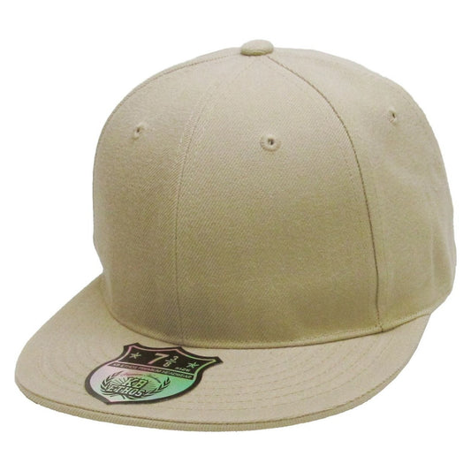 Fitted Flat Bill Cap - Khaki, Various Sizes