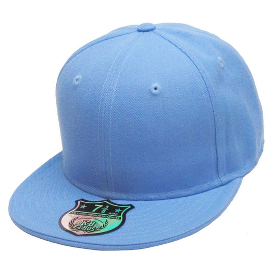 Fitted Flat Bill Cap - Sky Blue, Various Sizes