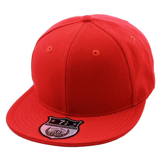 Fitted Flat Bill Cap - Red, Various Sizes