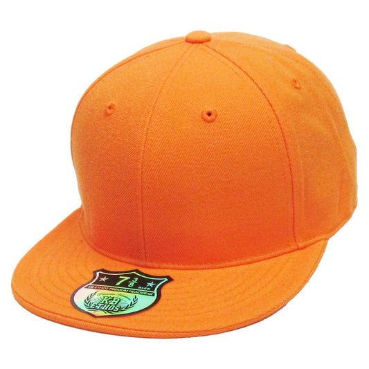 Fitted Flat Bill Cap - Orange, Various Sizes