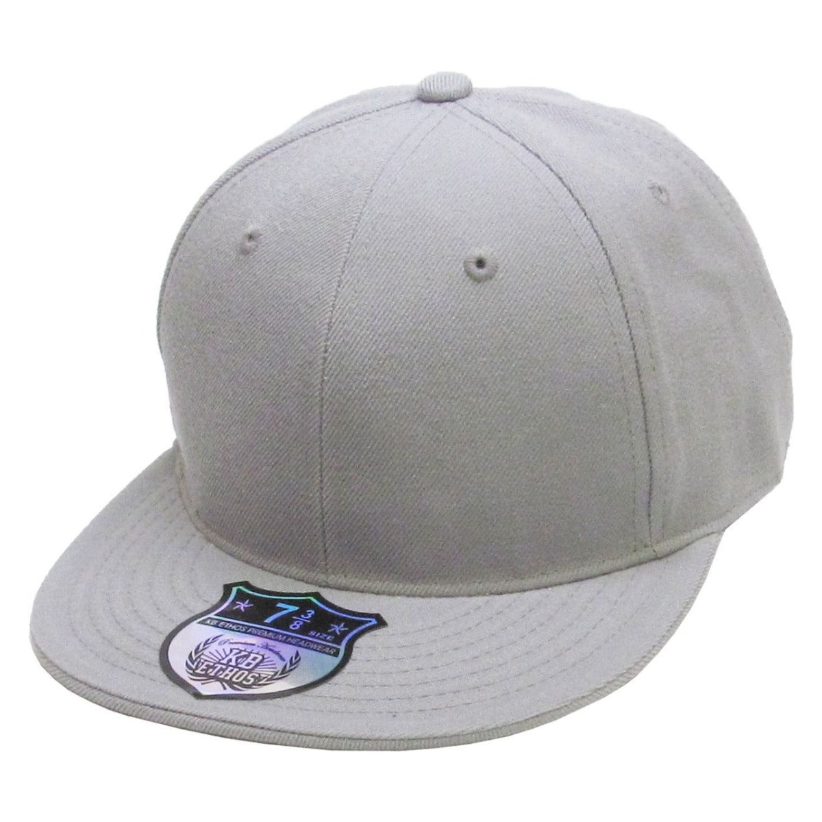 Fitted Flat Bill Cap - Light Grey, Various Sizes