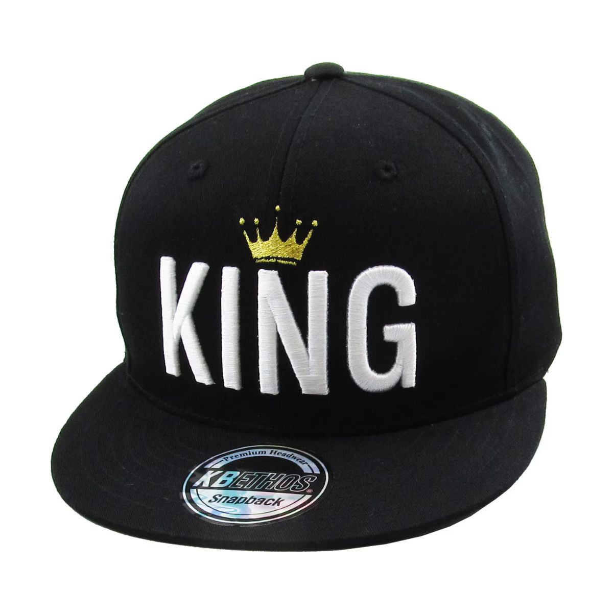 "KING" Logo Flat Snapback Cap - Black, Adjustable