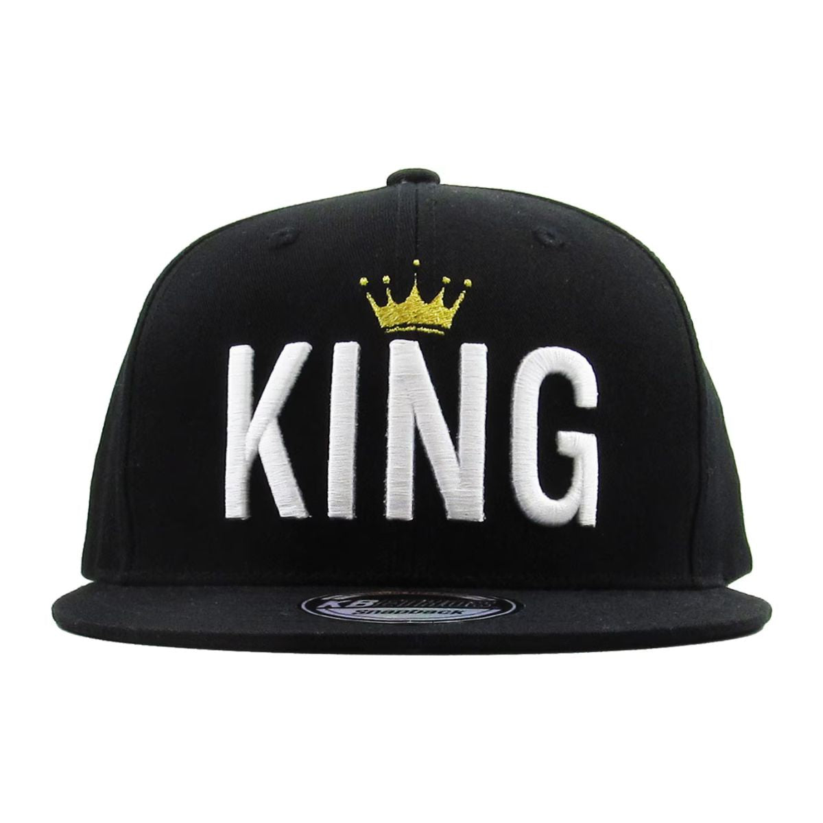 "KING" Logo Flat Snapback Cap - Black, Adjustable