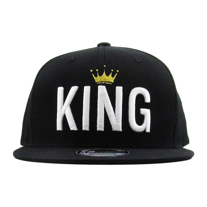 "KING" Logo Flat Snapback Cap - Black, Adjustable