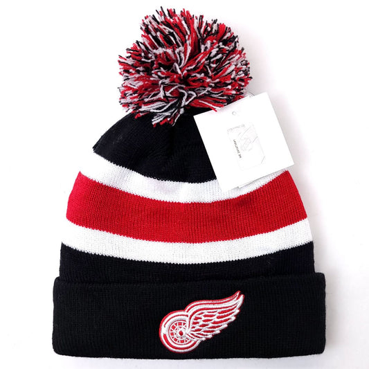 Detroit Red Wings Pom Knit Toque - BA, Black with Red & White Stripe