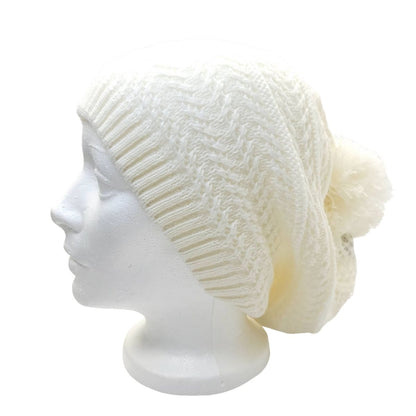 Slouchy Pom Beanie - White