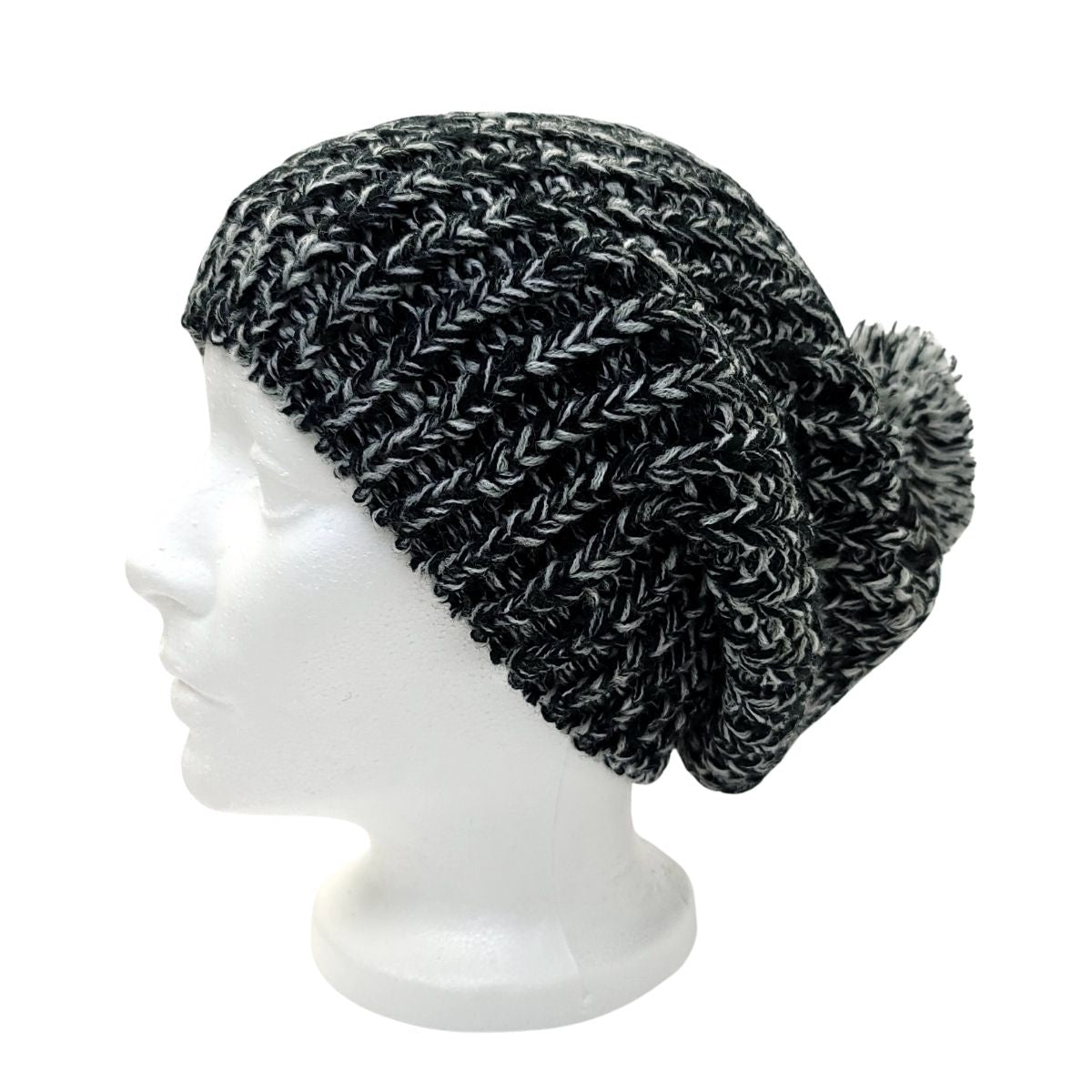 Slouchy Pom Beanie - Brown & Black