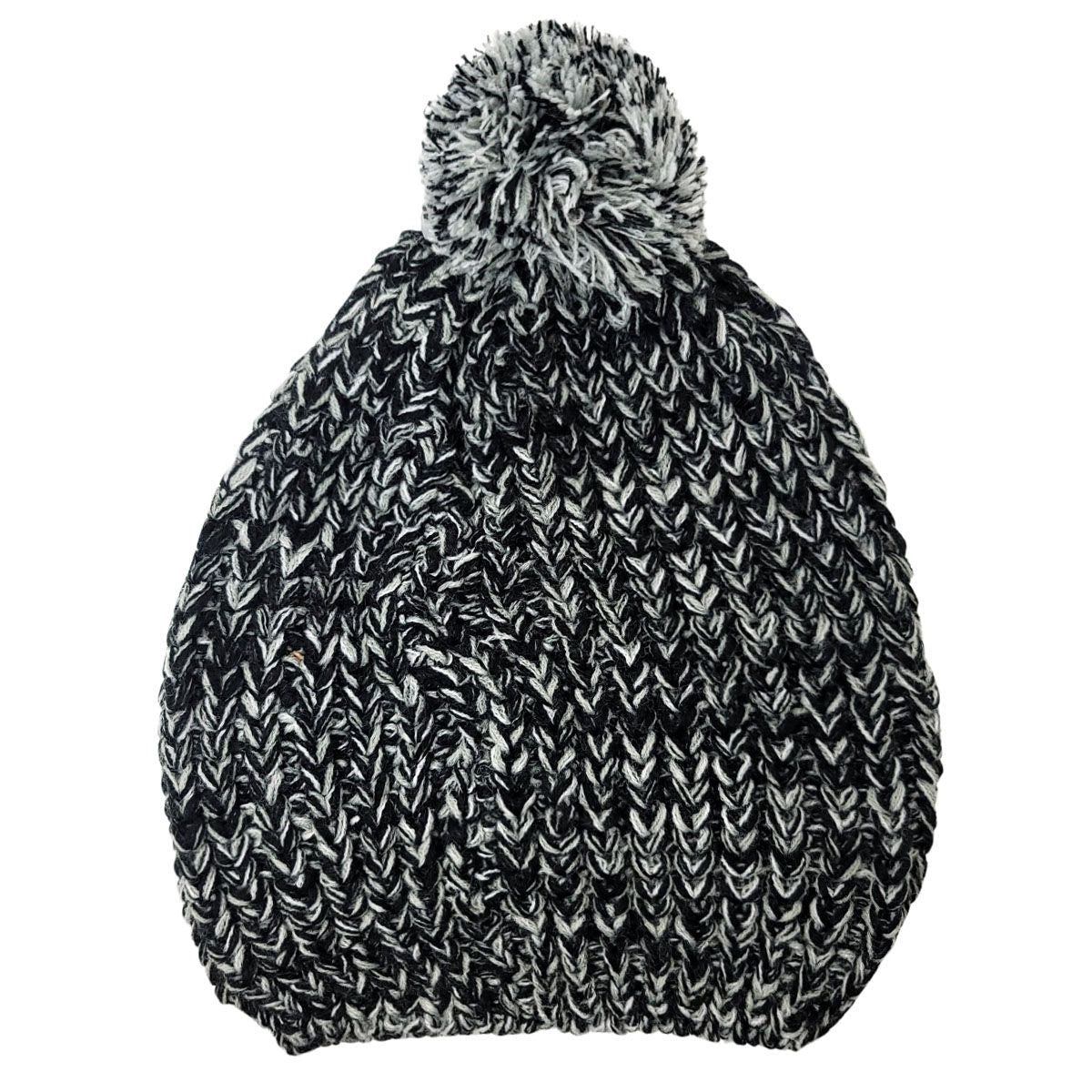 Slouchy Pom Beanie - Brown & Black