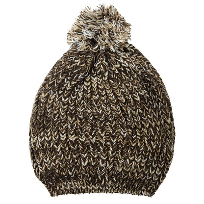 Slouchy Pom Beanie - Brown & Black