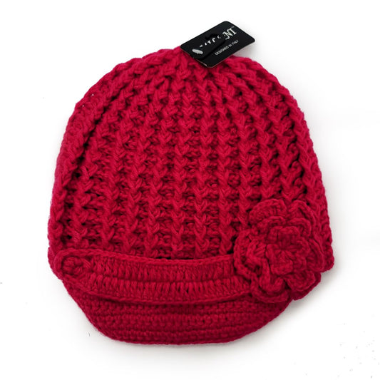 Flower Visor Beanie - Black, Hot Pink