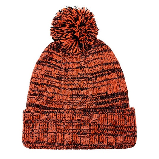 Fashion Pom Knit Toque - Orange with Black