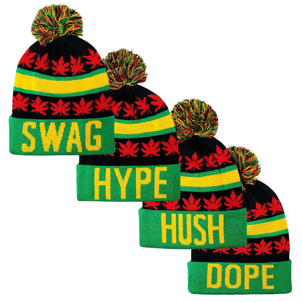 Leaves Pom Knit Toque - SWAG, HYPE, HUSH, DOPE Wordmark