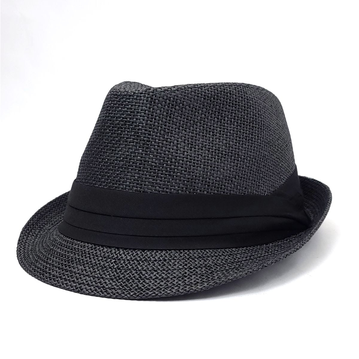 Fedora Hat FD107- 100% Straw, Natural & Black, S/M & L/XL
