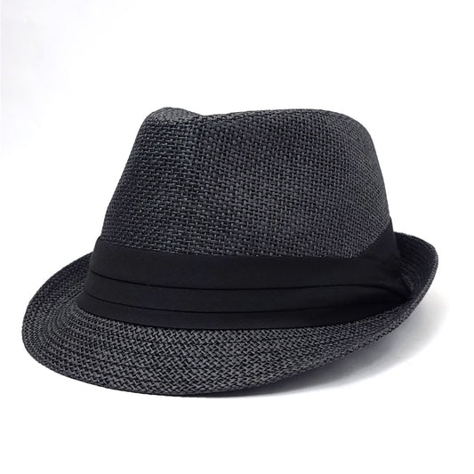 Fedora Hat FD107- 100% Straw, Natural & Black, S/M & L/XL