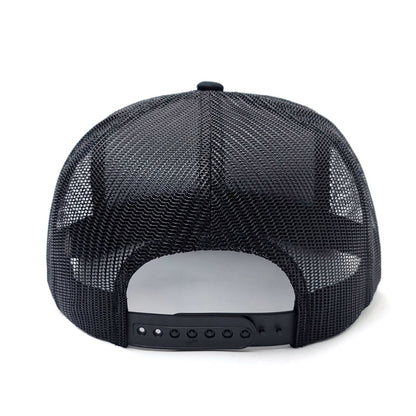 Trucker Cap - YUPOONG, Flat Bill, 5 Panel, Black, Snapback Closure