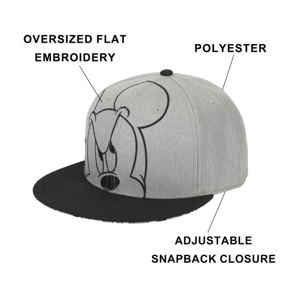 Disney - Mickey Peekaboo Embroidery Heather Gray Cotton Snapback, 7GDSY