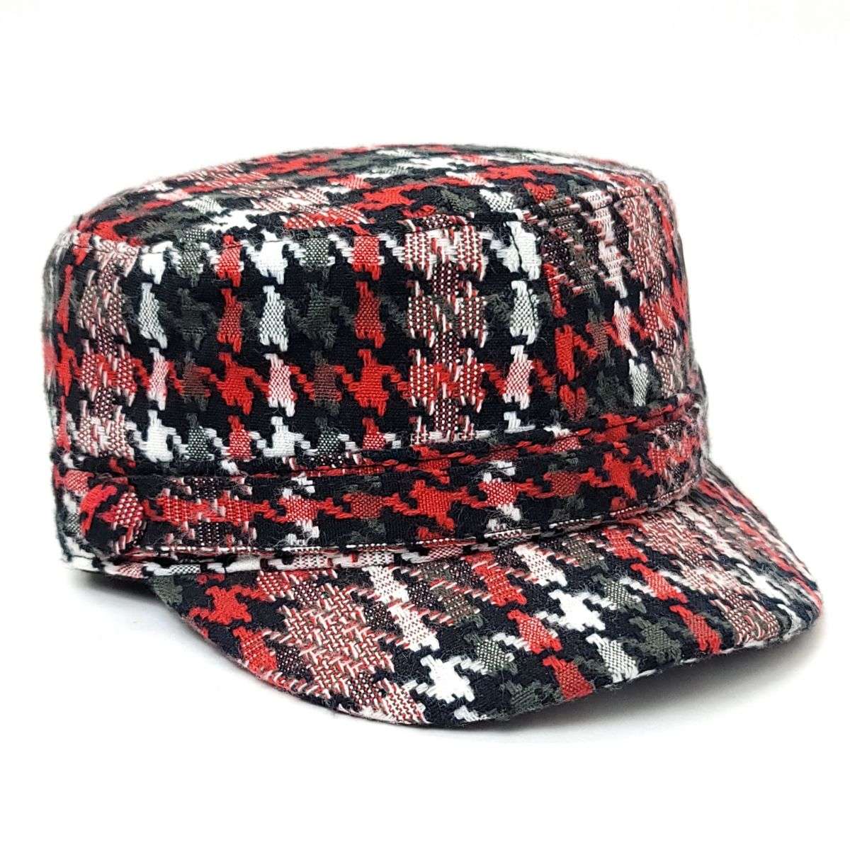 Cadet Cap - Knitted Houndstooth, XO43, Red & Brown Mix