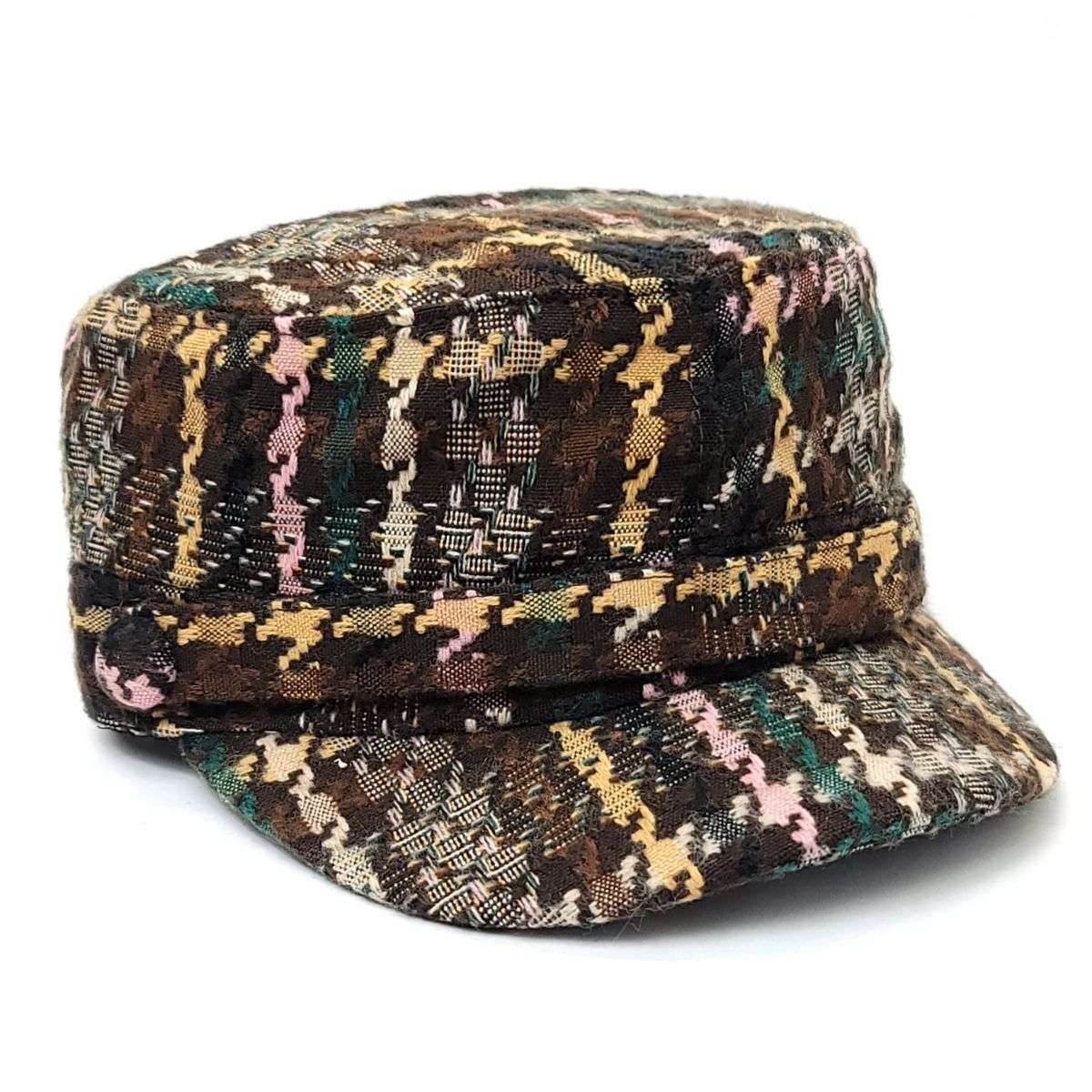 Cadet Cap - Knitted Houndstooth, XO43, Red & Brown Mix