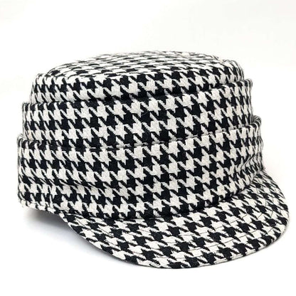 Cadet Cap - Houndstooth with Folds, 8284, Black & Brown