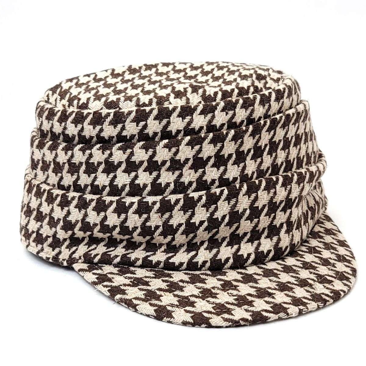 Cadet Cap - Houndstooth with Folds, 8284, Black & Brown