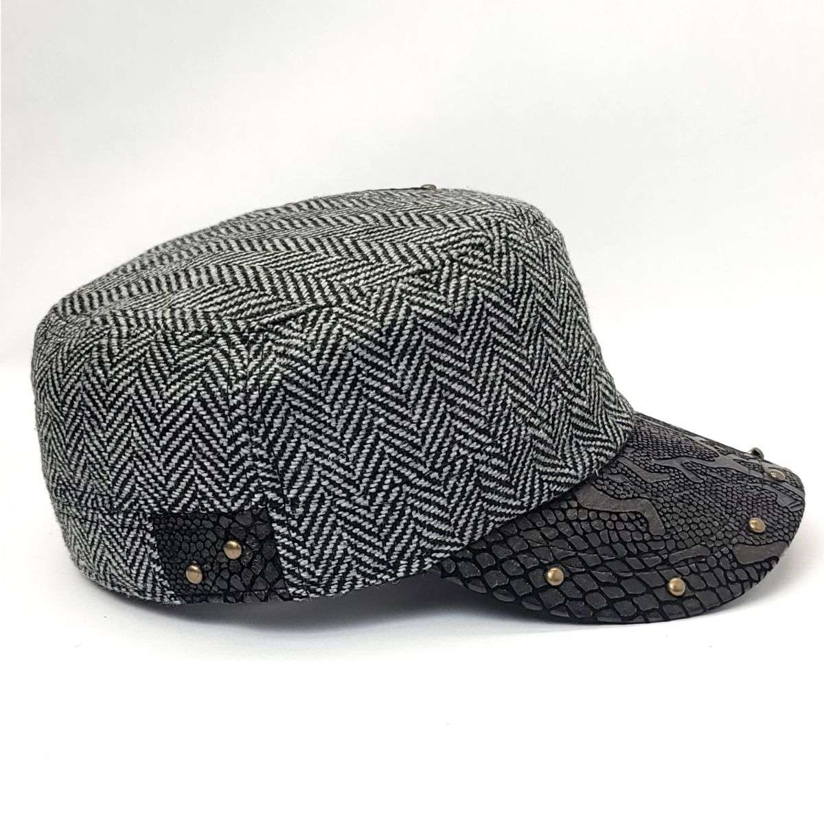 Cadet Cap - Herringbone, PU Leather Visor, BS3889, Black & Brown