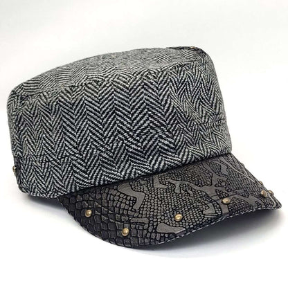 Cadet Cap - Herringbone, PU Leather Visor, BS3889, Black & Brown