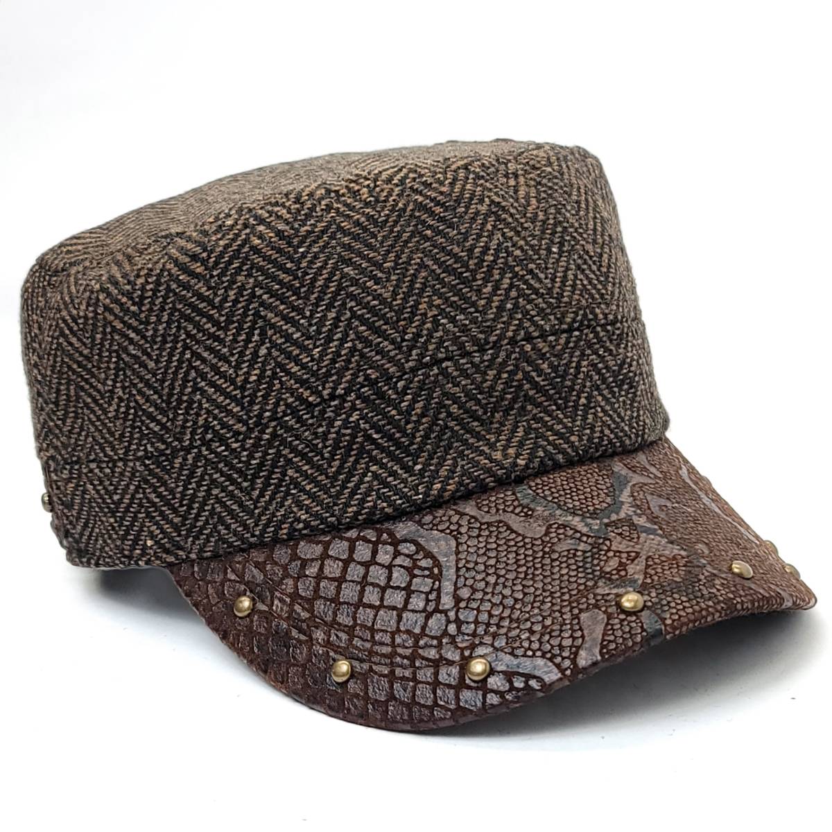 Cadet Cap - Herringbone, PU Leather Visor, BS3889, Black & Brown