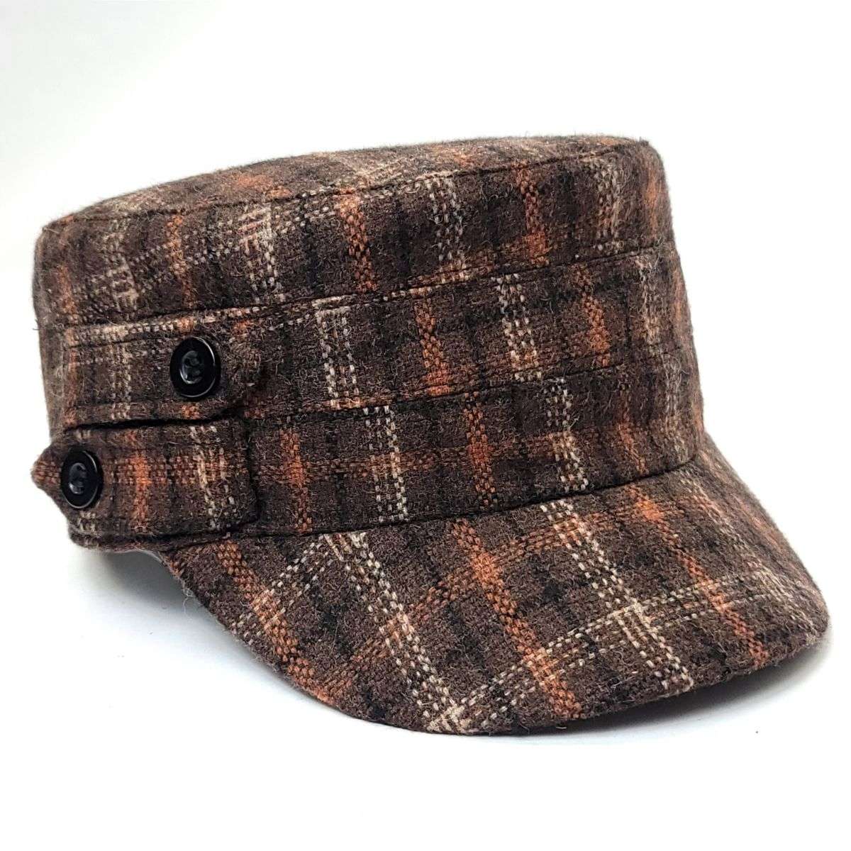 Cadet Cap - Plaid with Buttons, 19099, Multi-Coloured