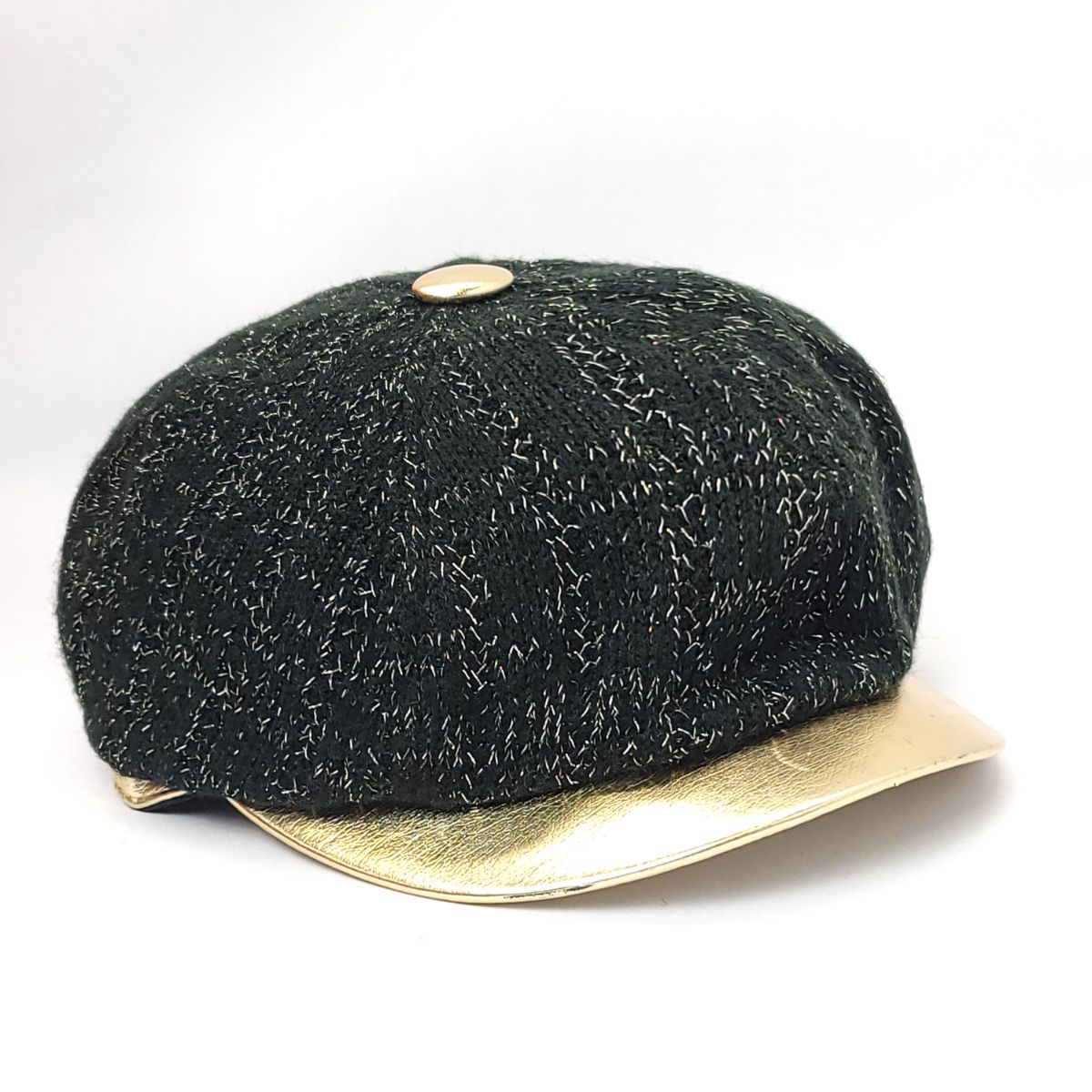 Newsboy Hat - Knitted, Glitter with Gold Visor, Multi-Coloured