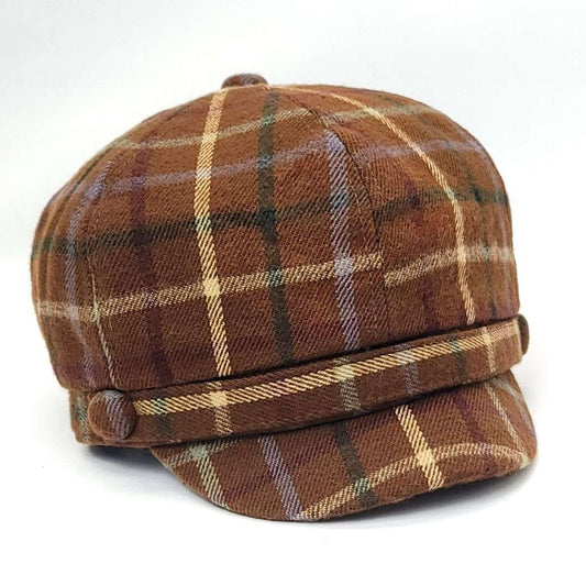 Newsboy Hat - Plaid Pattern, Brown