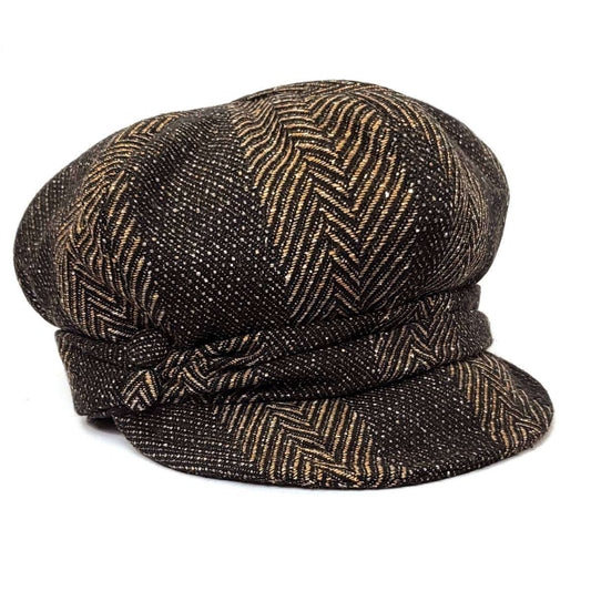 Newsboy Hat - Herringbone Patterned, Brown Mix Colour