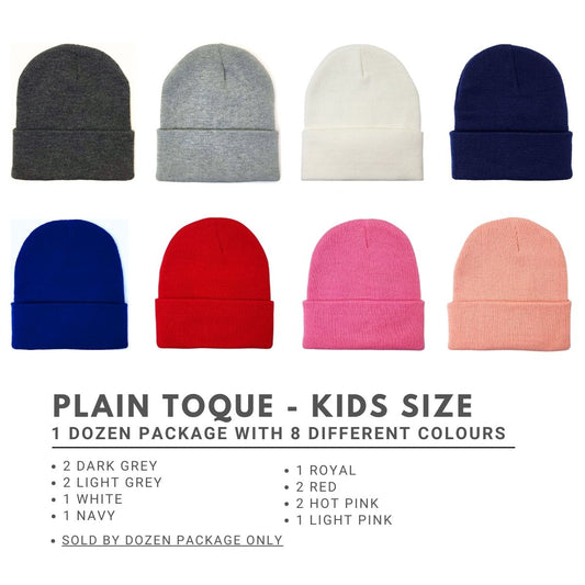 Youth- Plain Toque - Assorted Colour Dozen Package [$24.00/dz]