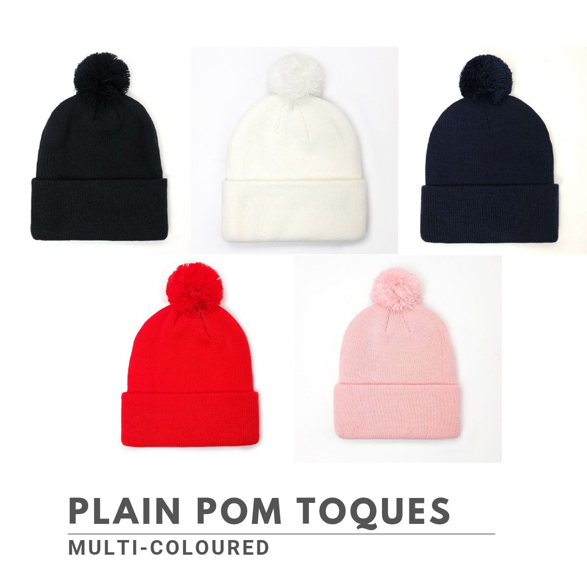 Plain Pom Toques, Multi-Coloured, B0035