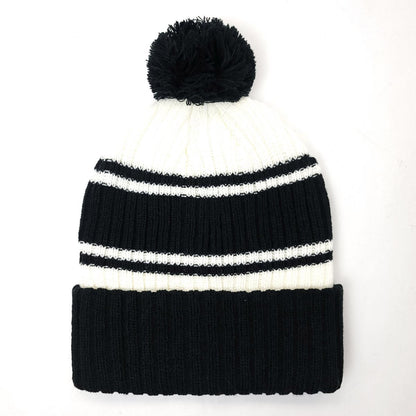 Plain Pom Toques with Stripes, Multi-Coloured, BS064