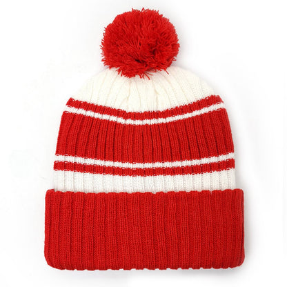 Plain Pom Toques with Stripes, Multi-Coloured, BS064