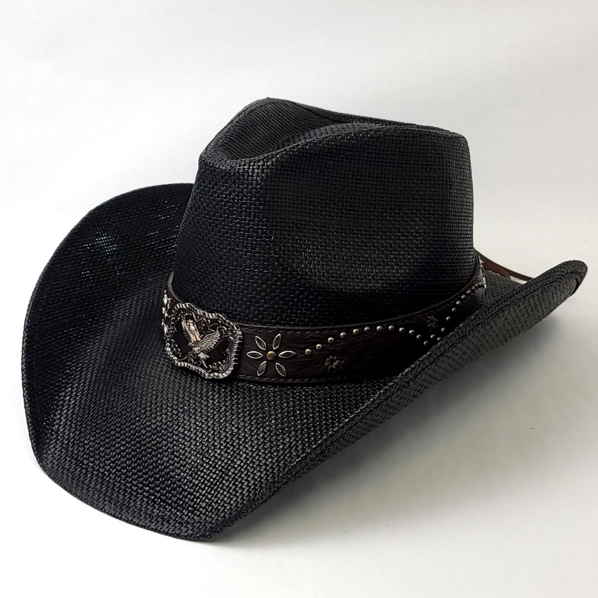 Natural Straw Cowboy Hat - ST098BK-BK, Black with Black Band