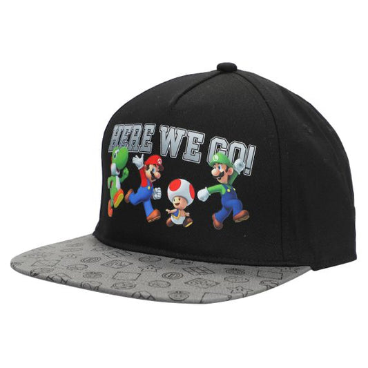 Youth - Super Mario Bros. Mario Characters,Snapback Cap,Black/Grey Visor Y0SMB