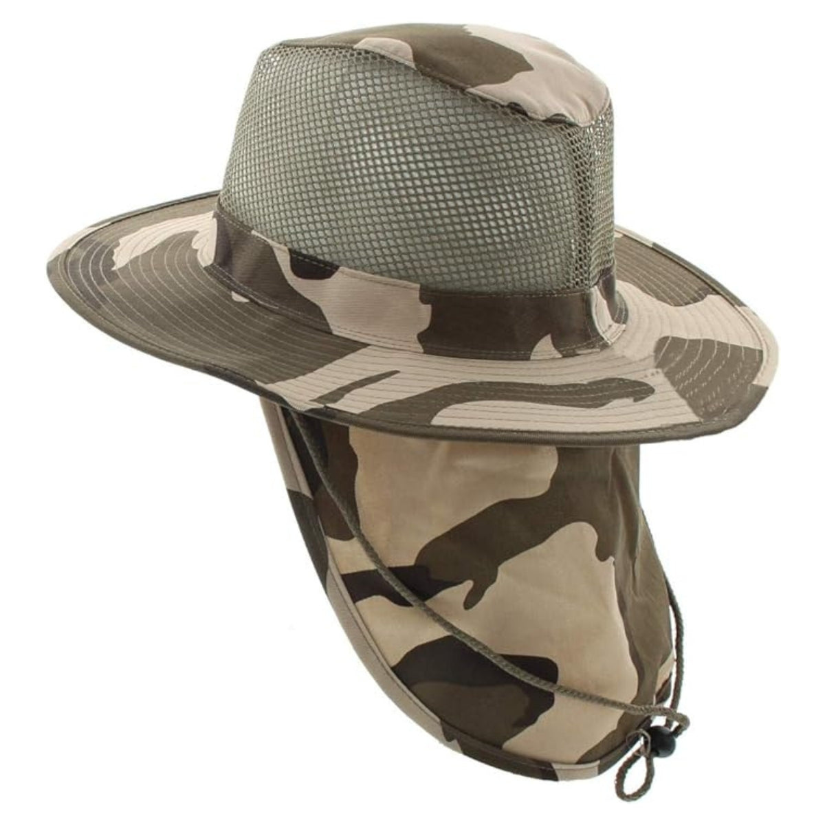 Safari Hat with Neck Cover, Mesh, Various Colours & Sizes