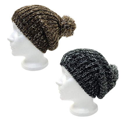 Slouchy Pom Beanie - Brown & Black