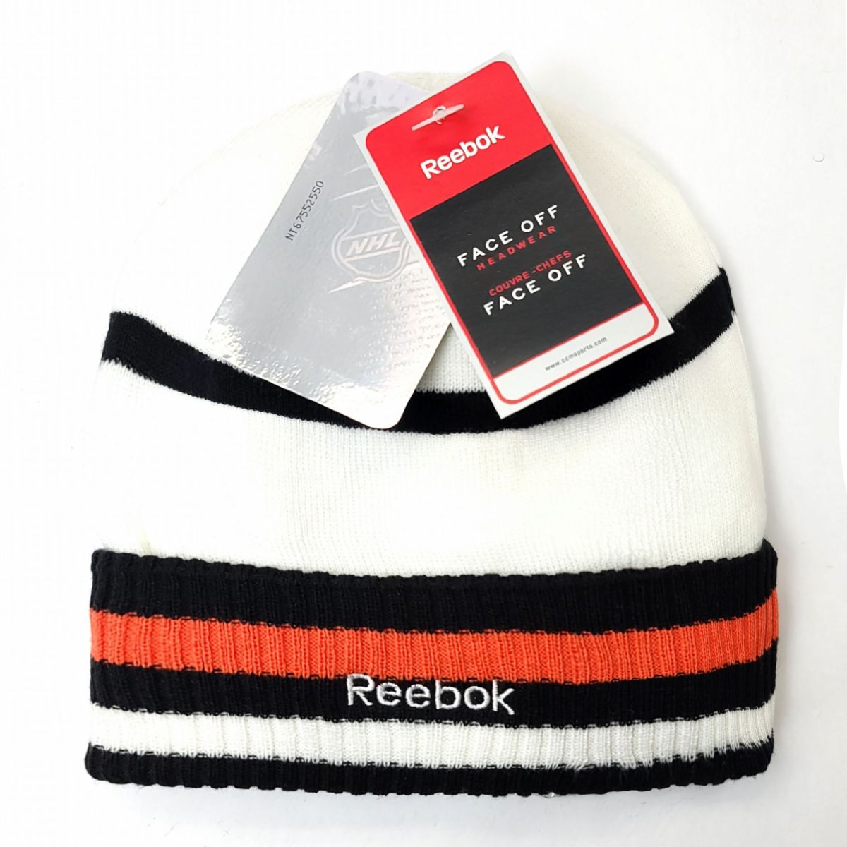 Philadelphia Flyers Knit Toque - FO, White with Orange & Black Stripe