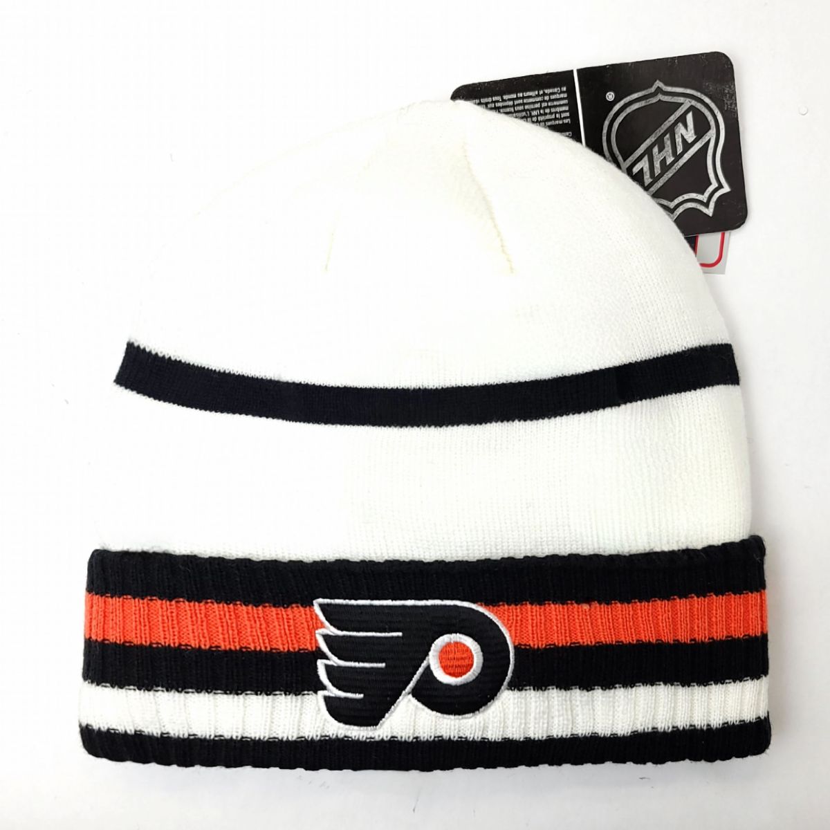 Philadelphia Flyers Knit Toque - FO, White with Orange & Black Stripe