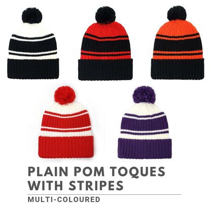 Plain Pom Toques with Stripes, Multi-Coloured, BS064
