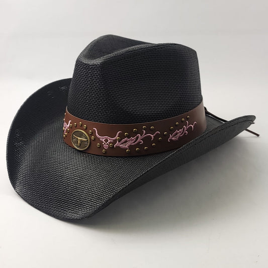 Natural Straw Cowboy Hat - ST123BK, Black