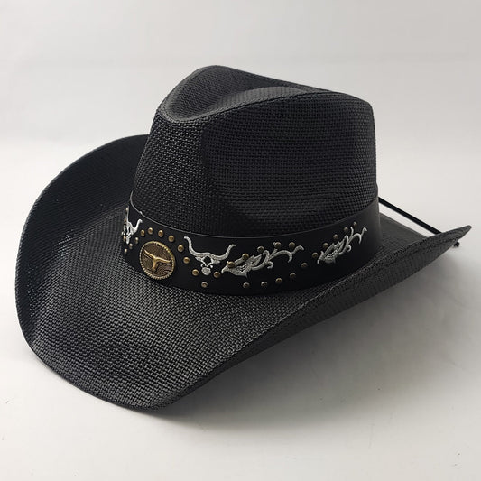 Natural Straw Cowboy Hat - ST122BK, Black